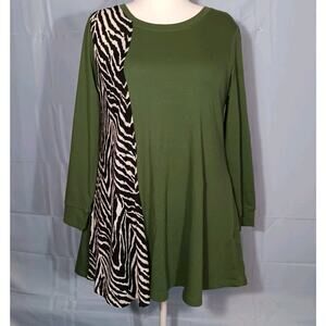 Larace Swing Dress Large Olive Green & Zebra Print Tunic Swing Dress EUC